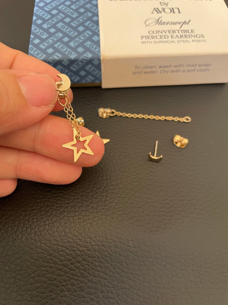 Antique Star Moon Dangle Needle Earrings 1980 AVON P566 - Earrings & Clip-ons - Other Metals Gold