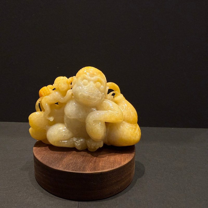 Hanyu Jewelry Natural Burmese Jadeite Honey Yellow Spirit Monkey Offering Longevity - Chinese Zodiac Monkey Jadeite Small Ornament - Other - Jade 