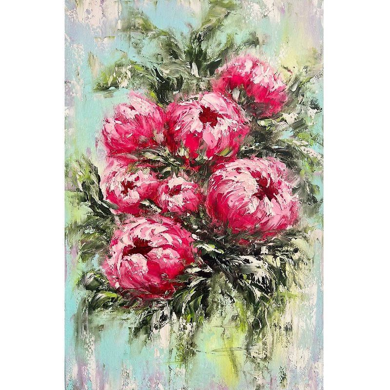 Peonies Painting Flowers Original Artwork 60x40 cm/ 24x16 in by Oksana Stepanova - Posters - Cotton & Hemp Multicolor