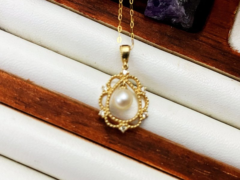 14K Pure Gold Natural Diamond Pearl Baroque Pendant - Charms - Diamond Yellow