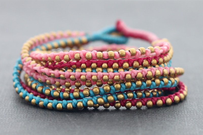 漿果黃銅珠編織手鍊包裹多串可愛 - 手鍊/手鐲 - 棉．麻 多色