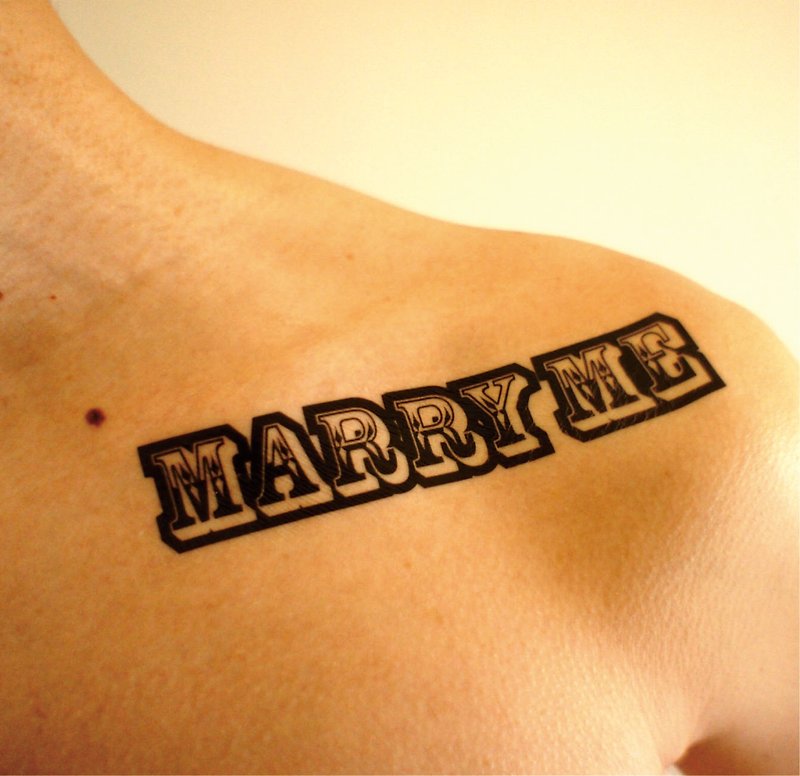 [Let's Celebrating] Marriage Proposal / MARRY ME / Tattoo Sticker - Wood, Bamboo & Paper - Paper Black