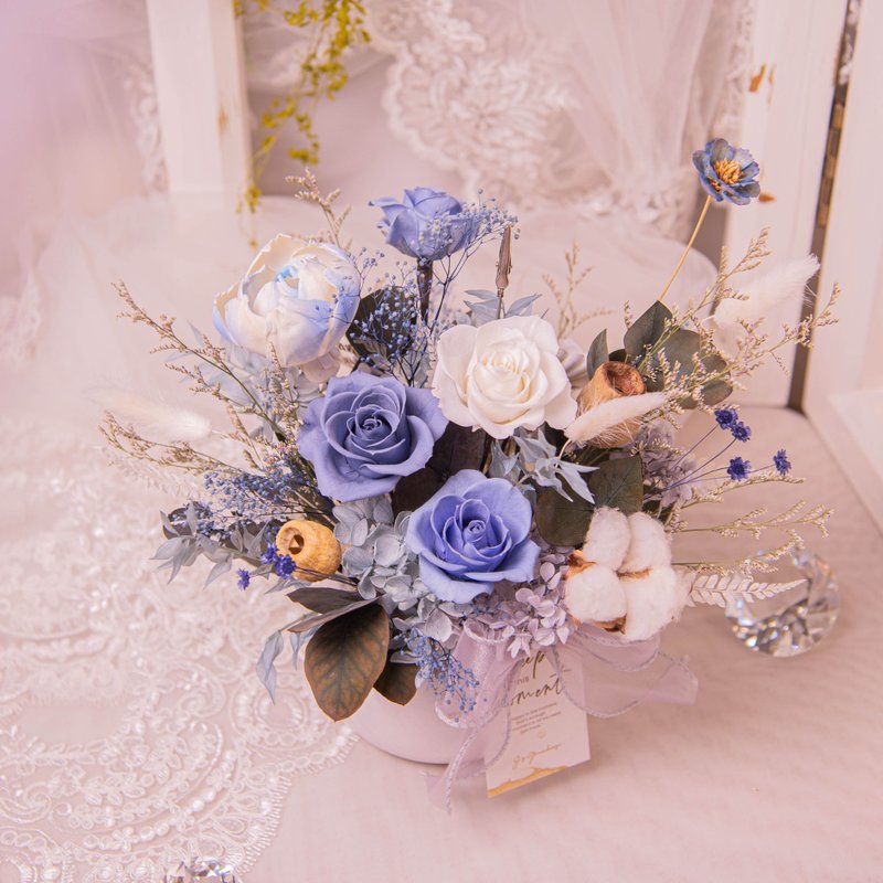 [Morandi] blue-purple preserved flowers dried flowers potted new home opening gift/promotion table flower - ช่อดอกไม้แห้ง - พืช/ดอกไม้ สีน้ำเงิน