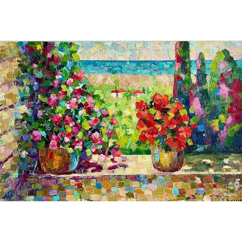 Tuscan painting, Italian landscape oil on canvas / 手工油畫 掛畫 / Flowers. Mosaic - Posters - Cotton & Hemp 