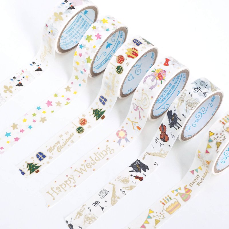 padou Foil-stamped Craft Tape W1.5cm×L3m Stationery Gift Wrapping Party Cute - มาสกิ้งเทป - กระดาษ ขาว