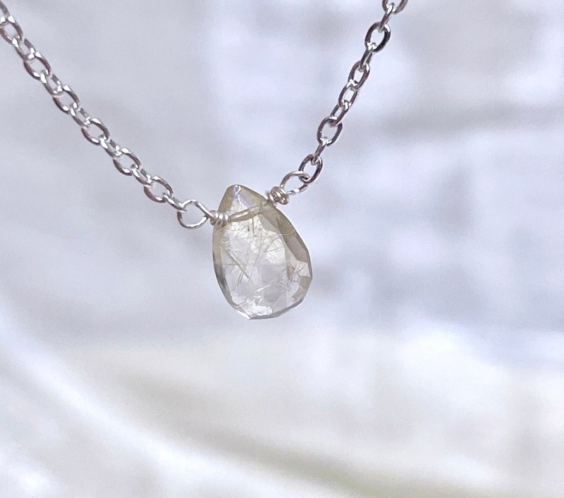 Translucent Yellow Hair Crystal //Sterling Silver S925 Crystal Necklace - Necklaces - Other Metals 