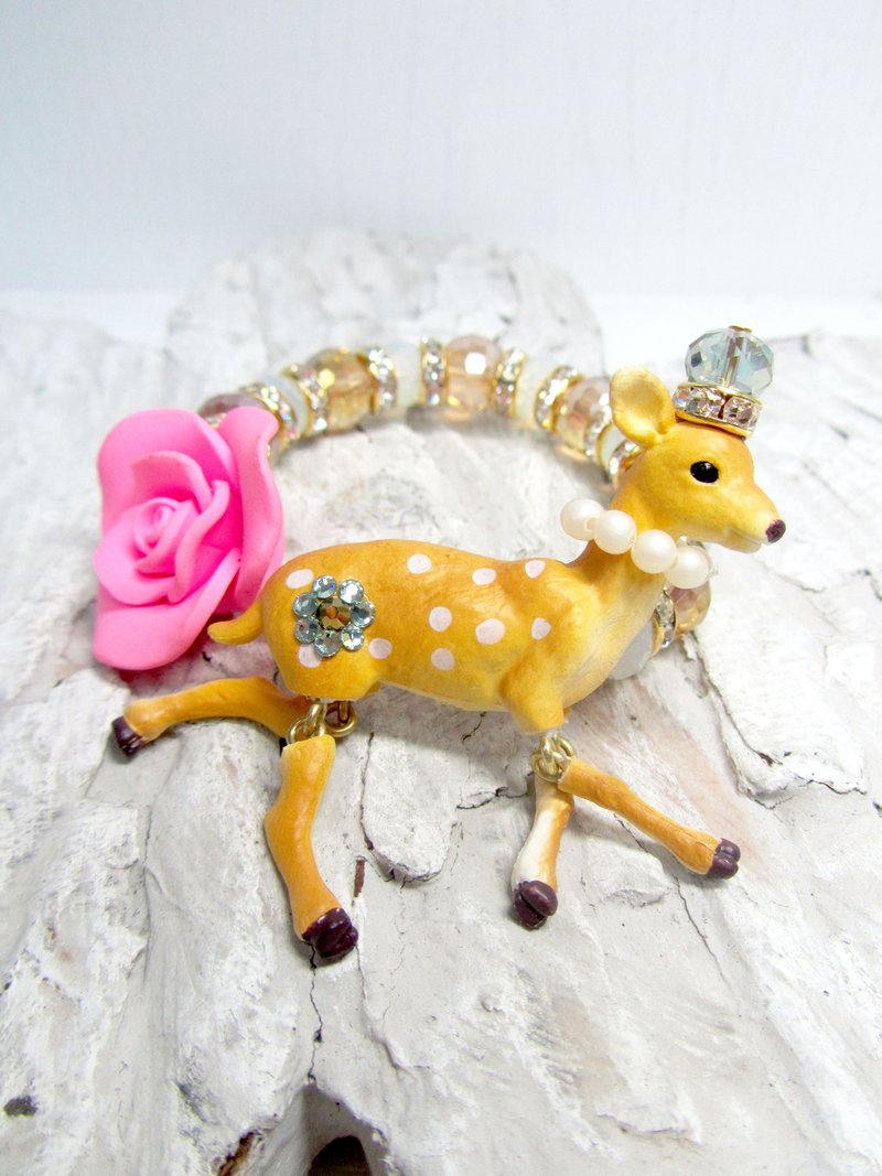 TIMBEE LO塑料梅花鹿珍珠珠子彈性橡筋手鏈手鍊寶石皇冠活動手腳 - 手鍊/手環 - 其他材質 黑色