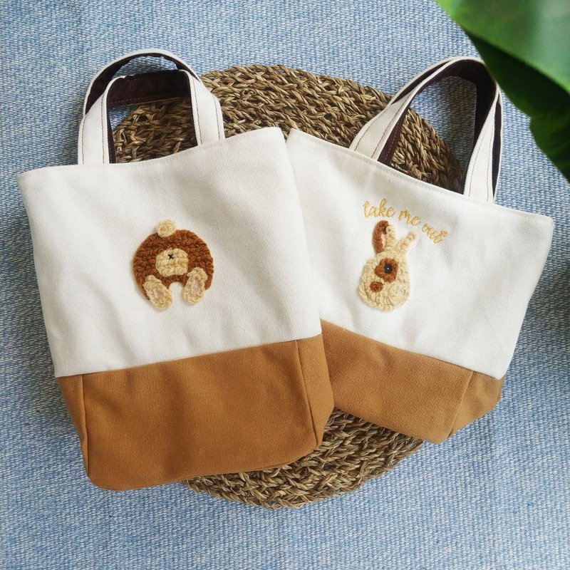 *帶我出門*  雙杯提袋/飲料袋 奶油兔寶寶 立體圖案 2種尺寸聖誕 - 手提包/手提袋 - 其他人造纖維 橘色