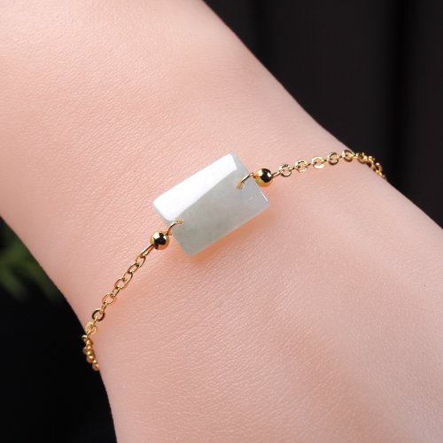 瓔珞珠寶盒 E.L.Jewelry Box 【願‧無事】冰種飄綠翡翠無事牌手鍊14K包金|天然緬甸翡翠|送禮