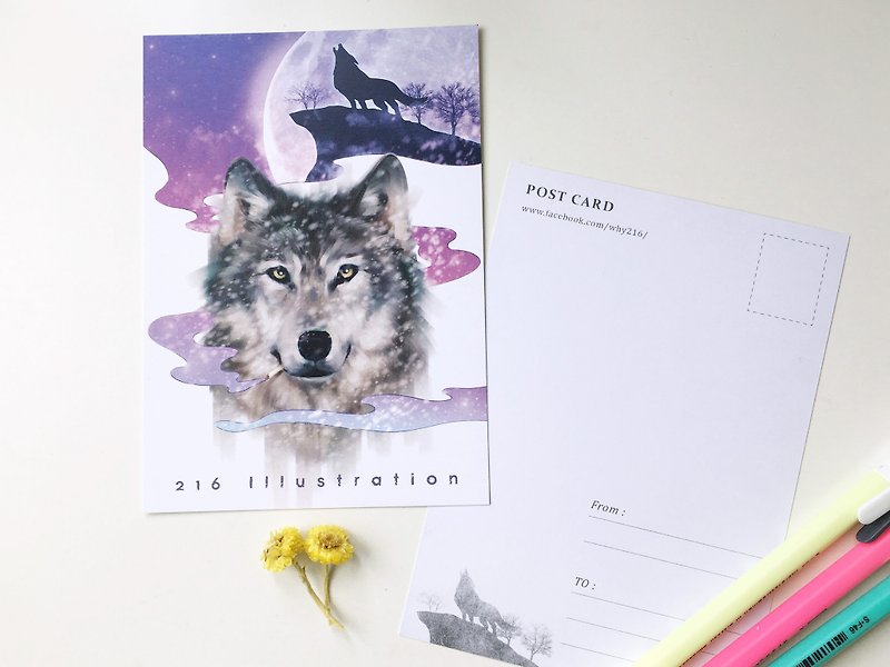 Animal illustration postcard [Wolf Smoke] - การ์ด/โปสการ์ด - กระดาษ ขาว