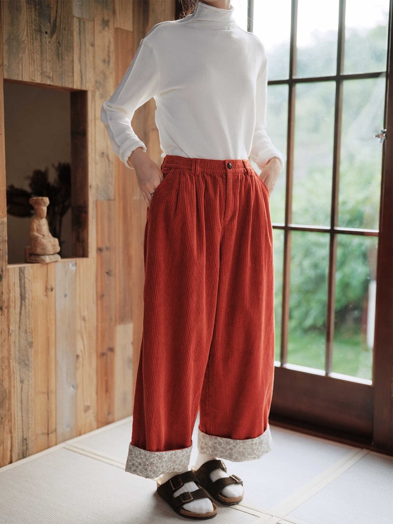 純棉燈芯絨闊腿褲 - 女長褲 - 棉．麻 多色