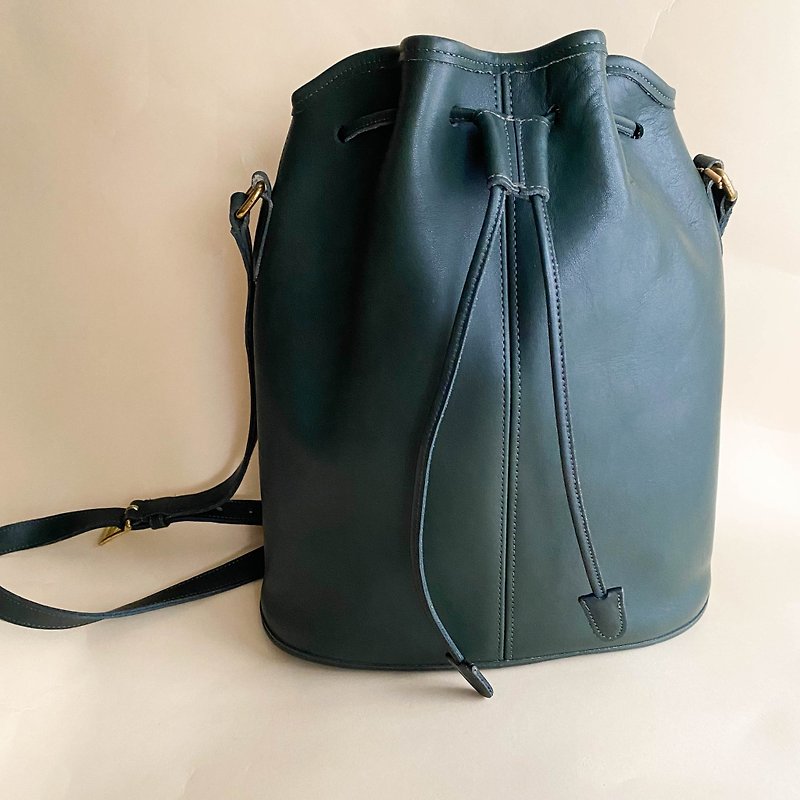 Second-hand Coach│Crossbody bag│Side backpack│Bucket bag│Genuine leather│Girlfriend gift│Antique bag - Drawstring Bags - Genuine Leather Green