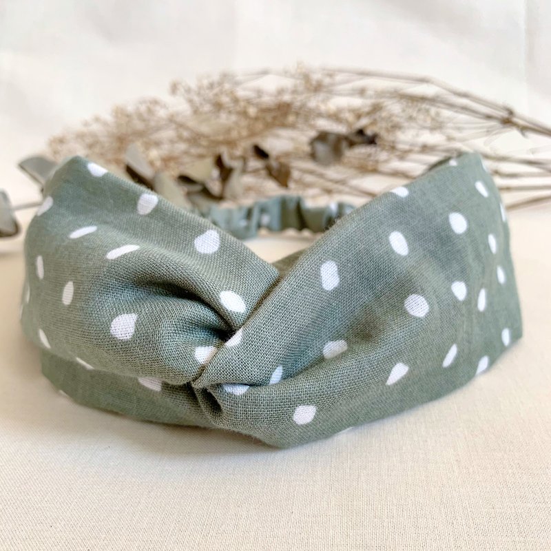 Irregular dots cross hair band | Grey Green | Haibo Handmade - Headbands - Cotton & Hemp Green