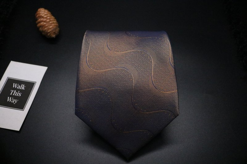 褐色真絲領帶大波浪真絲necktie - 領帶/領帶夾 - 絲．絹 咖啡色