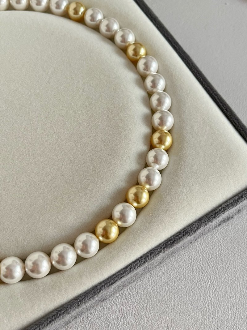 South Sea platinum mixed color pearl necklace mixed color artificial seawater pearl - Necklaces - Other Materials Gold