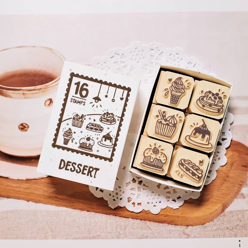 Pocket stamp- V16 Dessert Series Matchbox Seal 2X2cm (6 styles) - ตราปั๊ม/สแตมป์/หมึก - ยาง สีนำ้ตาล