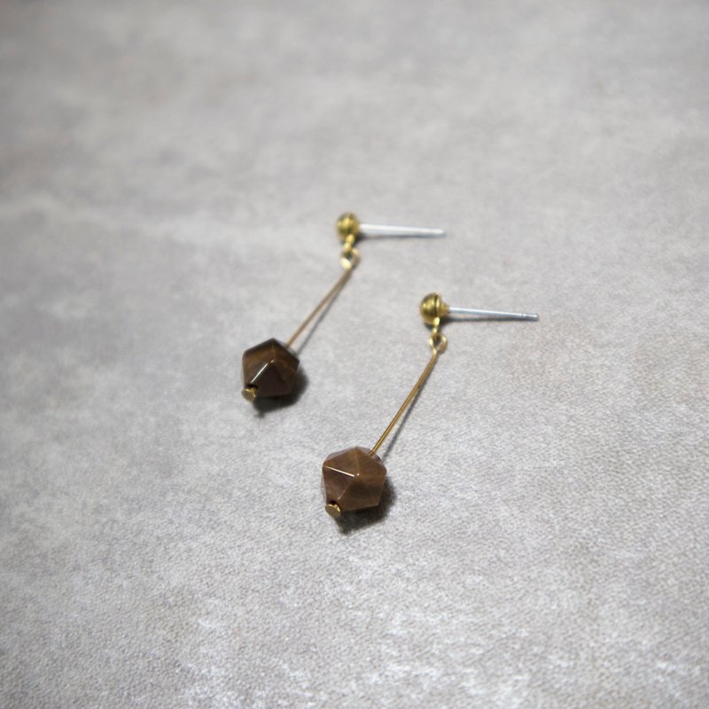 Natural Stone Shake Earrings Wood Fossils Free Clipping - Earrings & Clip-ons - Other Materials Brown