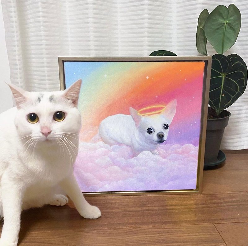 Rainbow Bridge Pet Oil Painting Portraits Customized Heaven Cats Dogs Angels Customized Portraits - ภาพวาดบุคคล - สี 