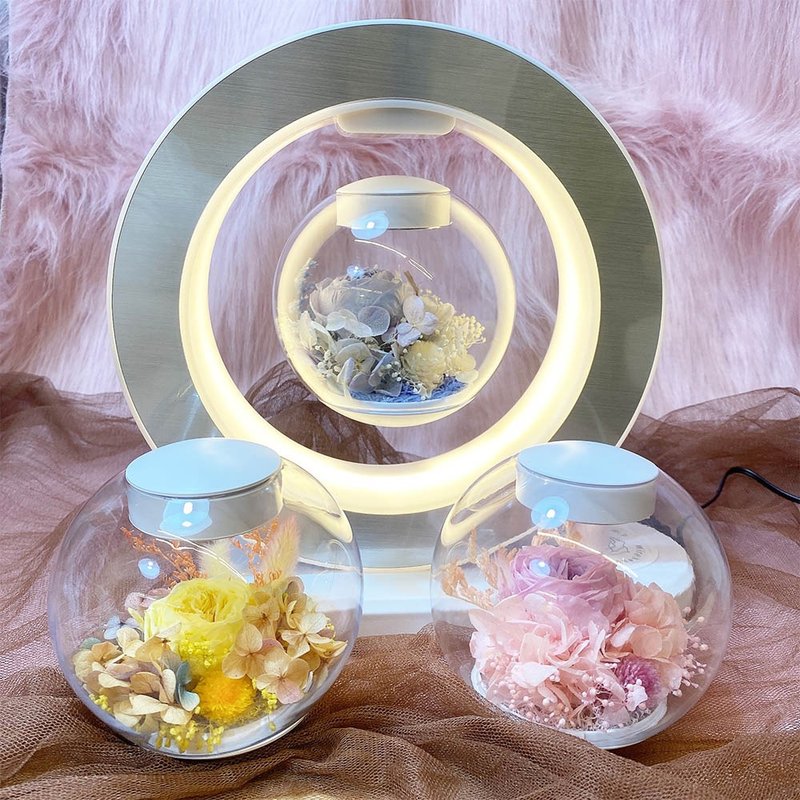 【空中花園】永生花懸浮檯燈 - 含藍芽音響+手機無線充電功能 - 乾燥花/永生花 - 壓克力 多色