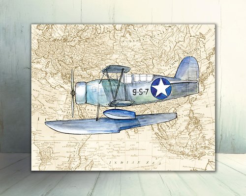 Artalanta Plane Curtiss Soc-1 Seagull on the map Printable print Digital decor