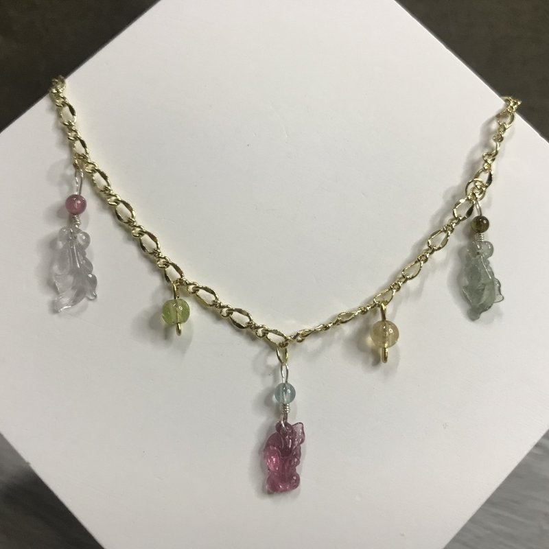 Lucky Vanves Crystal I Stone Tourmaline 14K Bracelet I Candy Fish I Valentine’s Day Gift - สร้อยข้อมือ - คริสตัล 