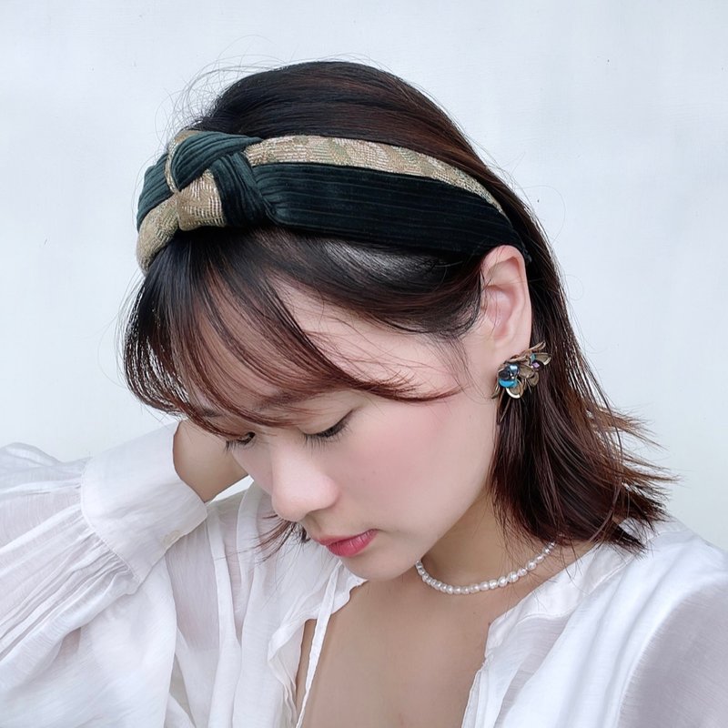 fallen leaves headband - ที่คาดผม - ผ้าฝ้าย/ผ้าลินิน สีเขียว