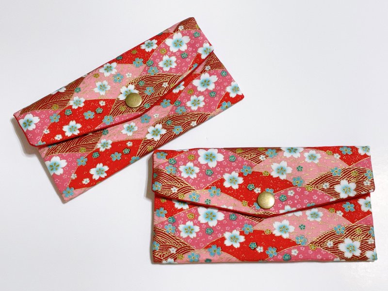 Japanese-style and wind cherry blossom red envelope bag/storage bag/passbook bag can be embroidered for free - Chinese New Year - Cotton & Hemp Red