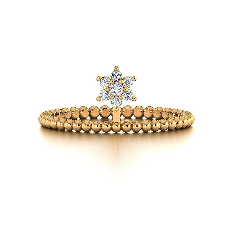 18k White Gold Snowflake Diamond Ring, Beaded Ball Ring, Custom Jewelry, R037 - แหวนทั่วไป - เพชร สีใส