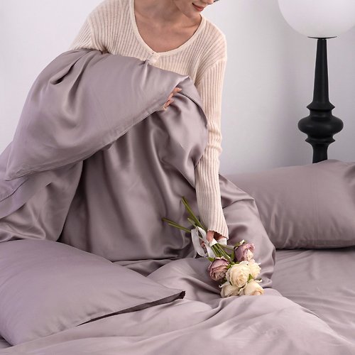 Lasol睡眠屋 60支100%天絲-莫蘭迪床包枕套兩用被套組-紫想愛你