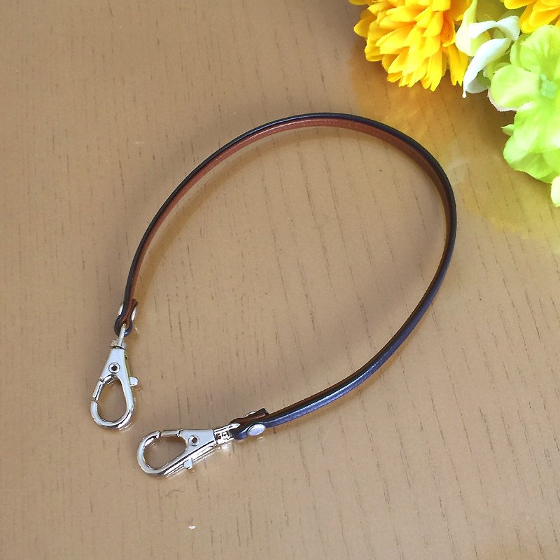 Two-tone color Leather strap ( Brown and Navy ) - Clasps : Silver - Charms - Genuine Leather Brown
