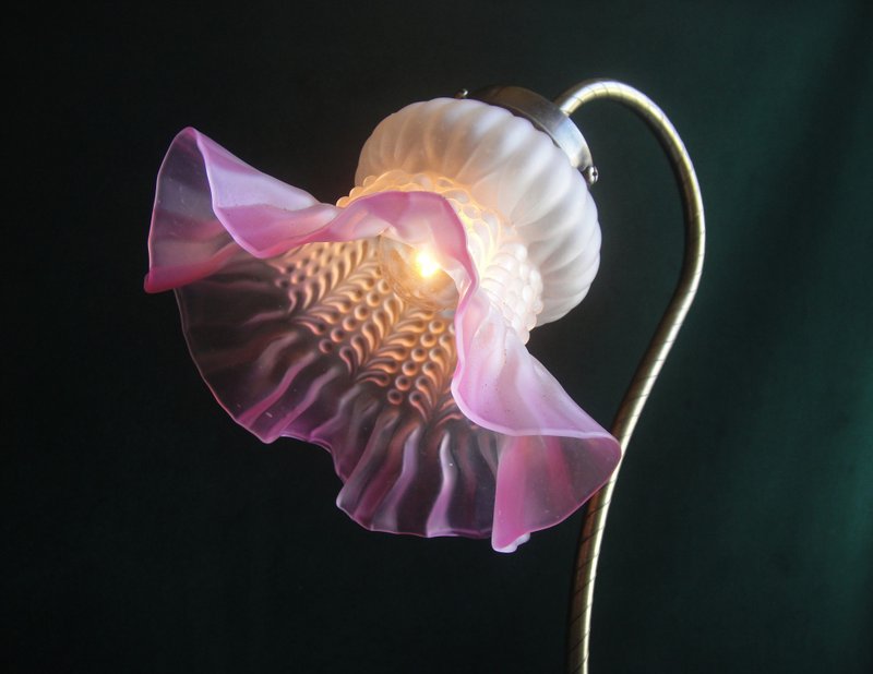 【老時光 OLD-TIME】早期二手大盞玻璃花朵桌燈 - 燈具/燈飾 - 其他材質 