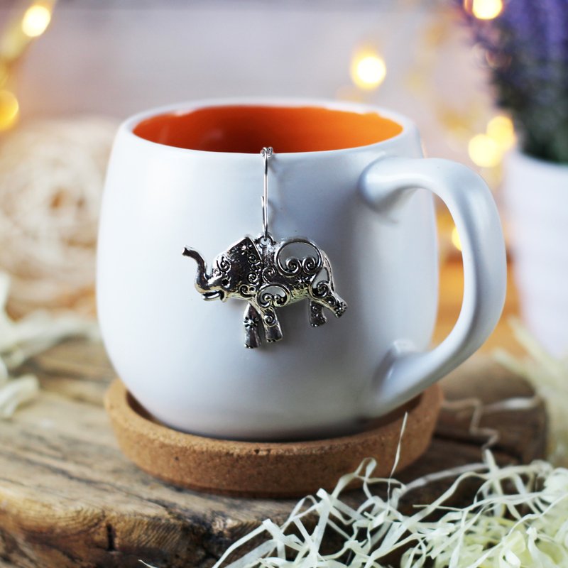 Tea steeper elephant for loose leaf tea, Tea Strainer with elephant pendant - 茶壺/茶杯/茶具 - 不鏽鋼 銀色