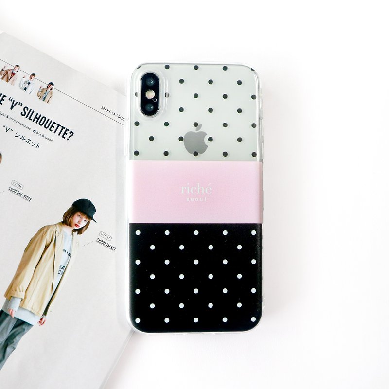 粉緞帶點點透明手機殼 - 手機殼/手機套 - 塑膠 粉紅色
