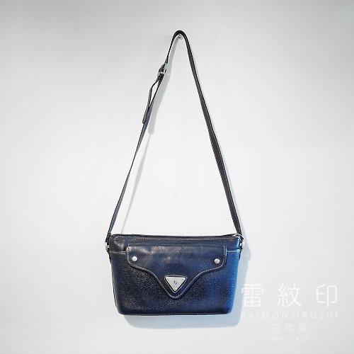 雷紋印古物屋 Raimonjirushi Vintage renoma 法國製 海軍藍 真皮 復古皮包 荔枝包 小包 側背包