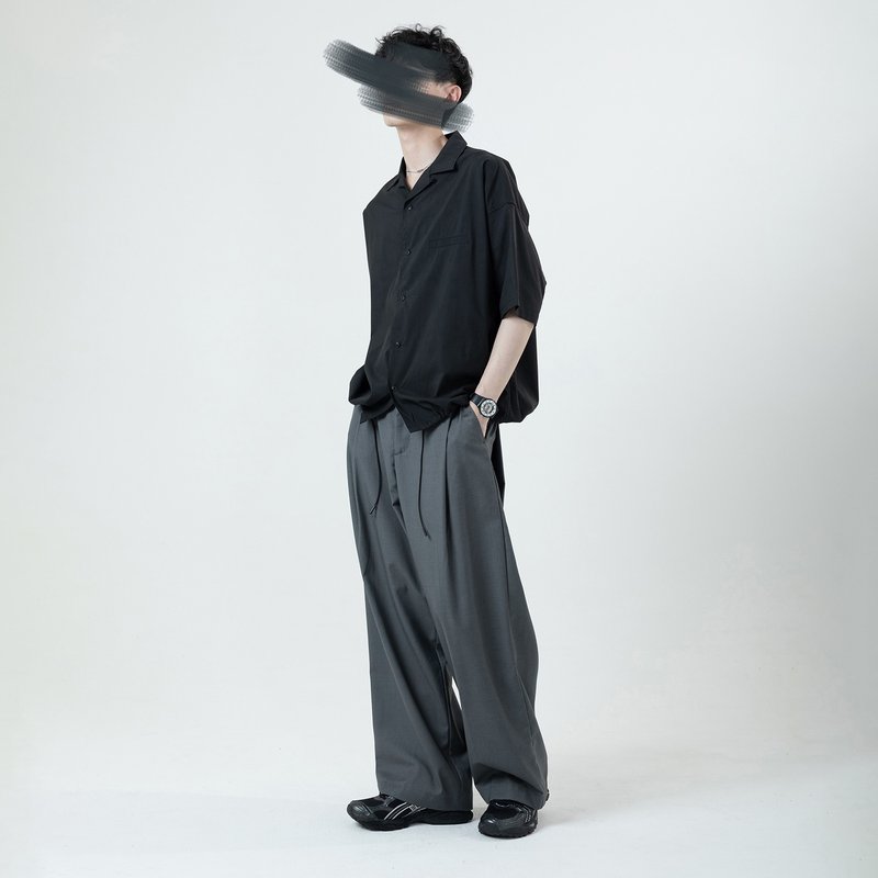 pleated suit floor length wide trousers - Men's Pants - Polyester Gray