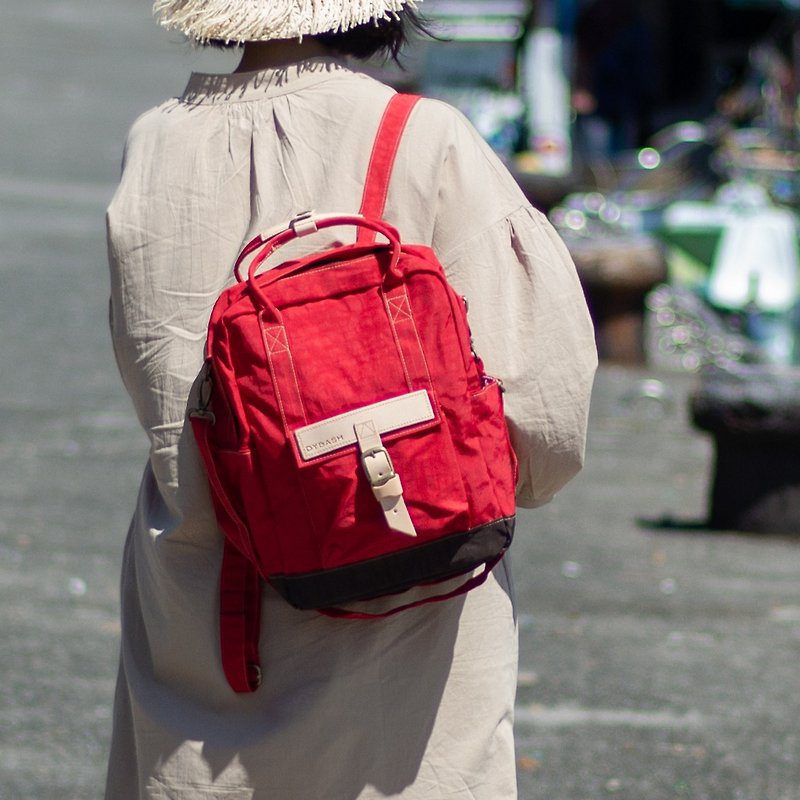 12" 3way bag/hand bag/shoulder bag/backpack/diaper bag/waterproof(Red & Brown) - Backpacks - Genuine Leather 