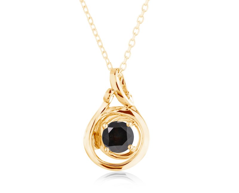 Round pendant black tourmaline necklace silver-Spiral simple October birthstone - สร้อยคอ - เงินแท้ สีดำ