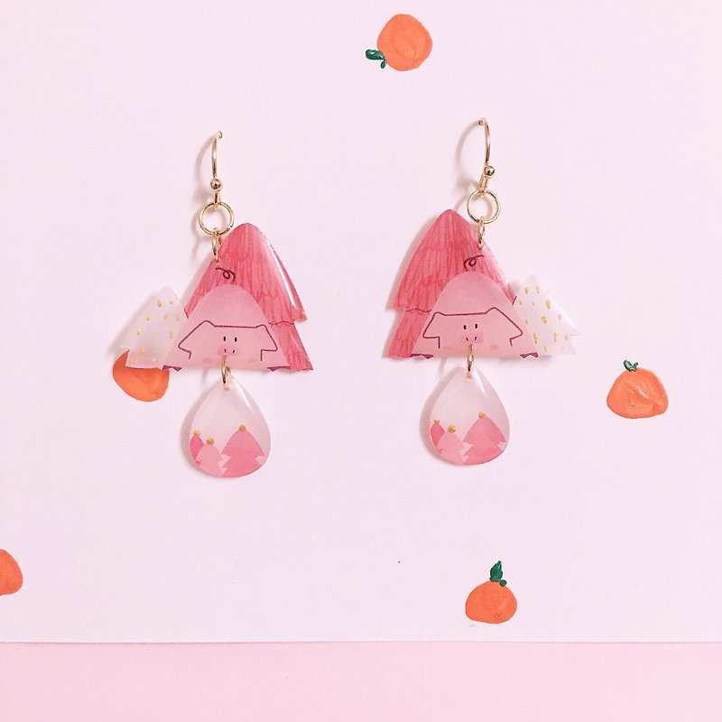 Home Fat House Run Pig New Year Jewelry Earrings - Earrings & Clip-ons - Resin Red