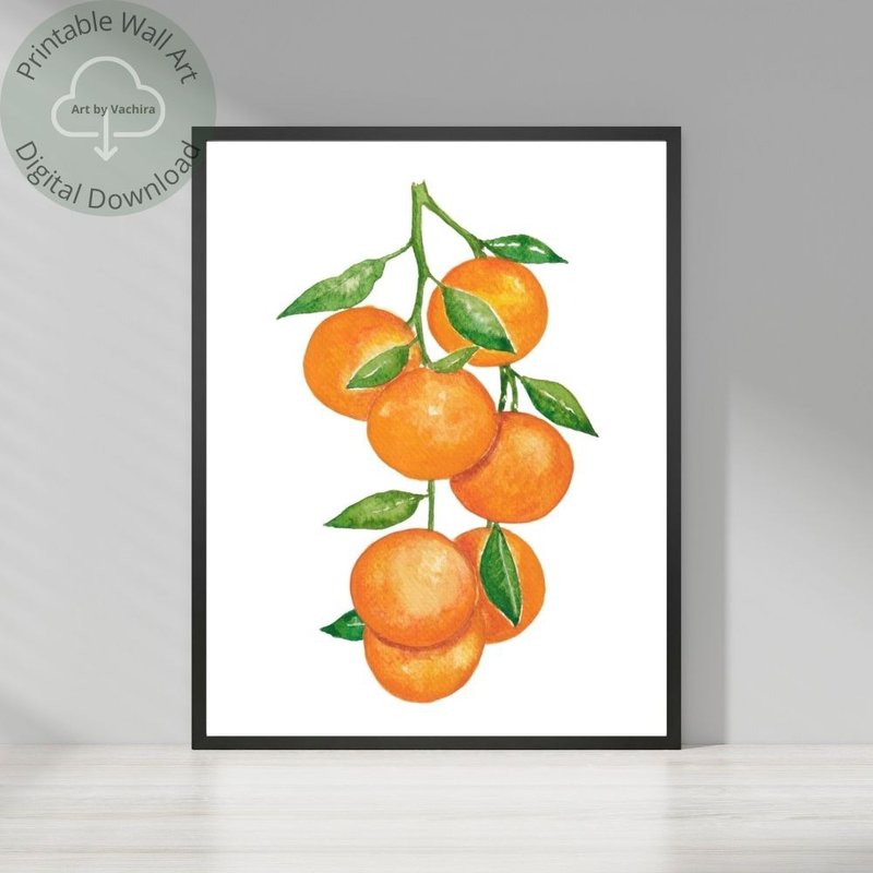 Watercolor Oranges On The Branch - Printable Wall Art - Instant Digital Download - 電子似顏繪/繪畫/插畫 - 其他材質 
