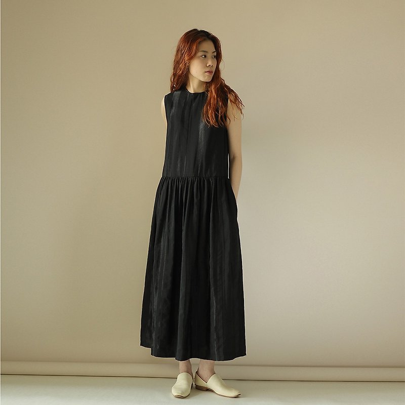 Why colors Black Satin Striped Sleeveless Dress - One Piece Dresses - Cotton & Hemp 