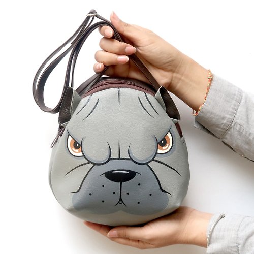 pipo89-dogs-cats Gray Pit Bull crossbody bag is compact fro carrying mobile phones.
