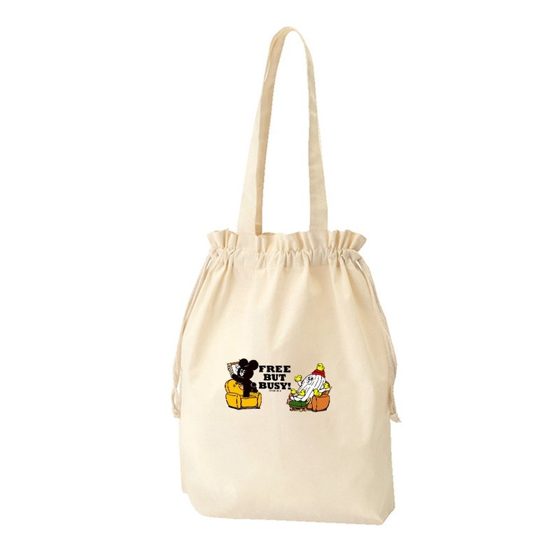 Drawstring tote, large size - กระเป๋าถือ - ผ้าฝ้าย/ผ้าลินิน 