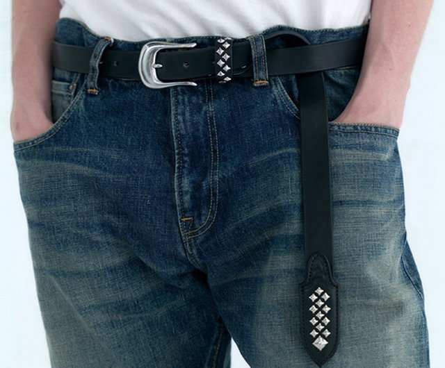 Calee Studsレザーナローベルトシルバー細身レザーベルト