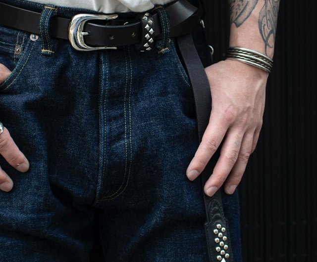 Calee Studsレザーナローベルトシルバー細身レザーベルト - ショップ