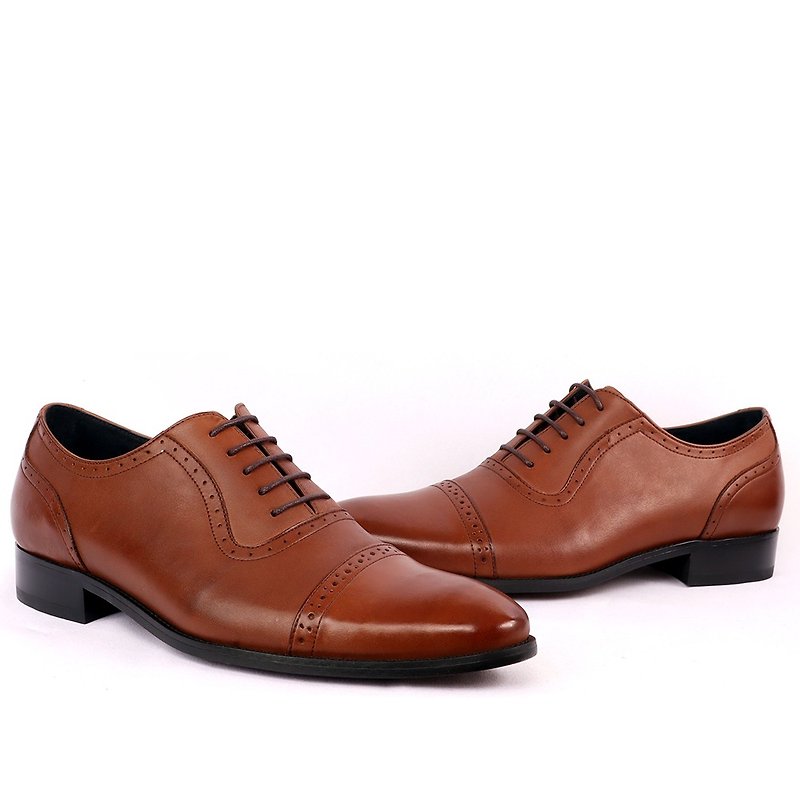 sixlips 1/2 carved U-shaped Oxford shoes Brown - รองเท้าอ็อกฟอร์ดผู้ชาย - หนังแท้ สีนำ้ตาล