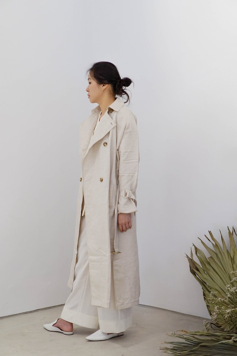 Oversized Linen Trench Coat Beige - Women's Blazers & Trench Coats - Linen 