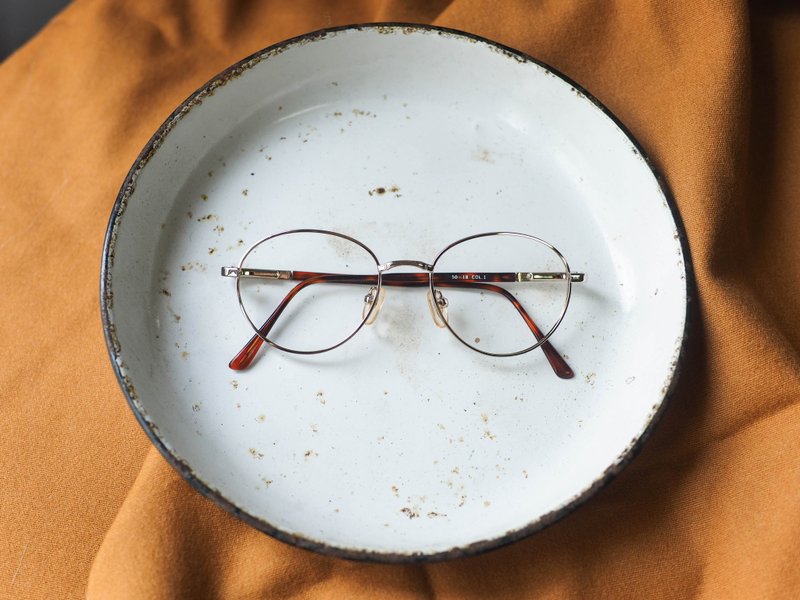 經典純色簡約亮金圓形細框金屬眼鏡鏡框 古董眼鏡Japan/glasses - 眼鏡/鏡框 - 貴金屬 金色