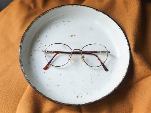 河水山 經典純色簡約亮金圓形細框金屬眼鏡鏡框 古董眼鏡Japan/glasses