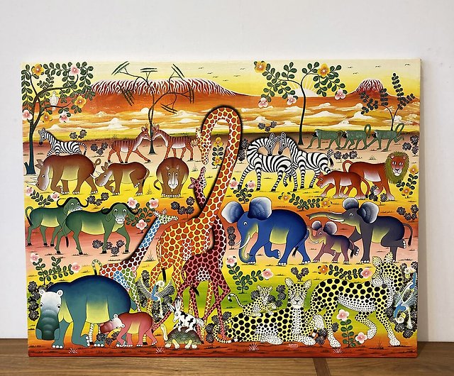 ○アフリカの絵画、ティンガティンガ『 Quilting Animals 』 - 絵画 