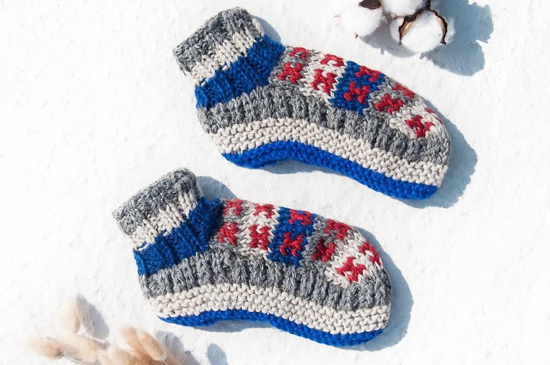 羊毛 襪 推薦 設計 手織純羊毛針織襪 內刷毛條紋襪 羊毛鉤織長襪 保暖毛襪-藍天天空 藍色 紅色 聖誕節禮物 生日禮物 - 襪子 - 羊毛 多色